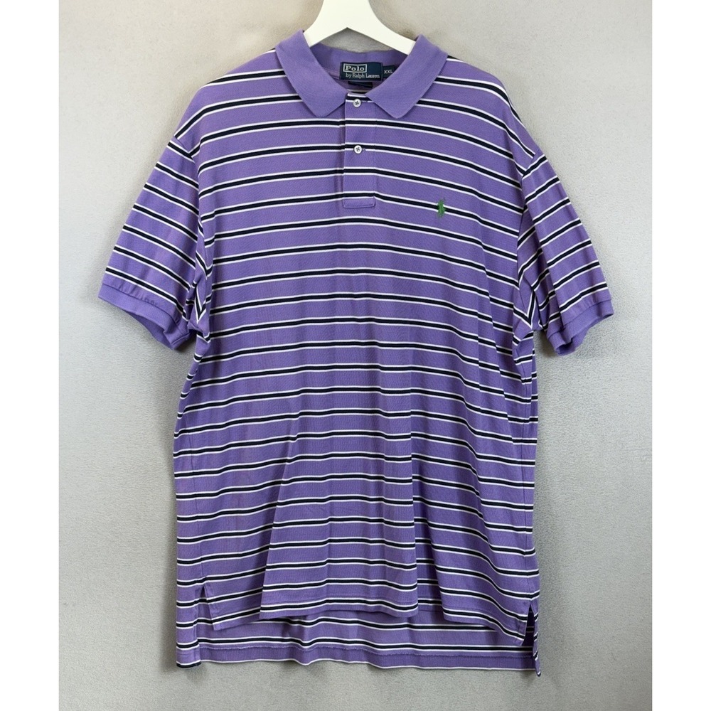 Polo Ralph Lauren Men's Sz 2XL Purple Stripe Pima Cotton Golf Rugby Polo Shirt - Picture 2 of 8